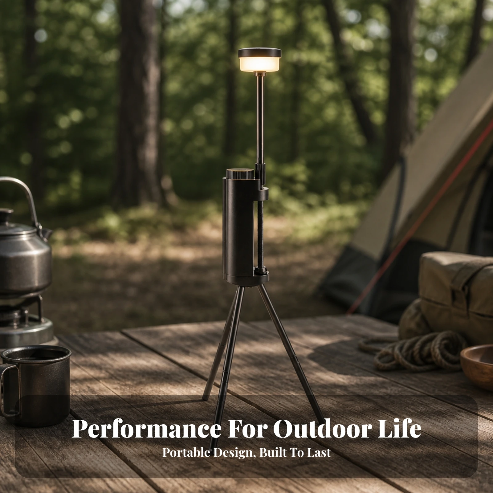 Tripod Stand with 1/4-Inch Thread Portable Camping Light Stand Tripod with Phone Mount Adjustable Foldable for Campers
