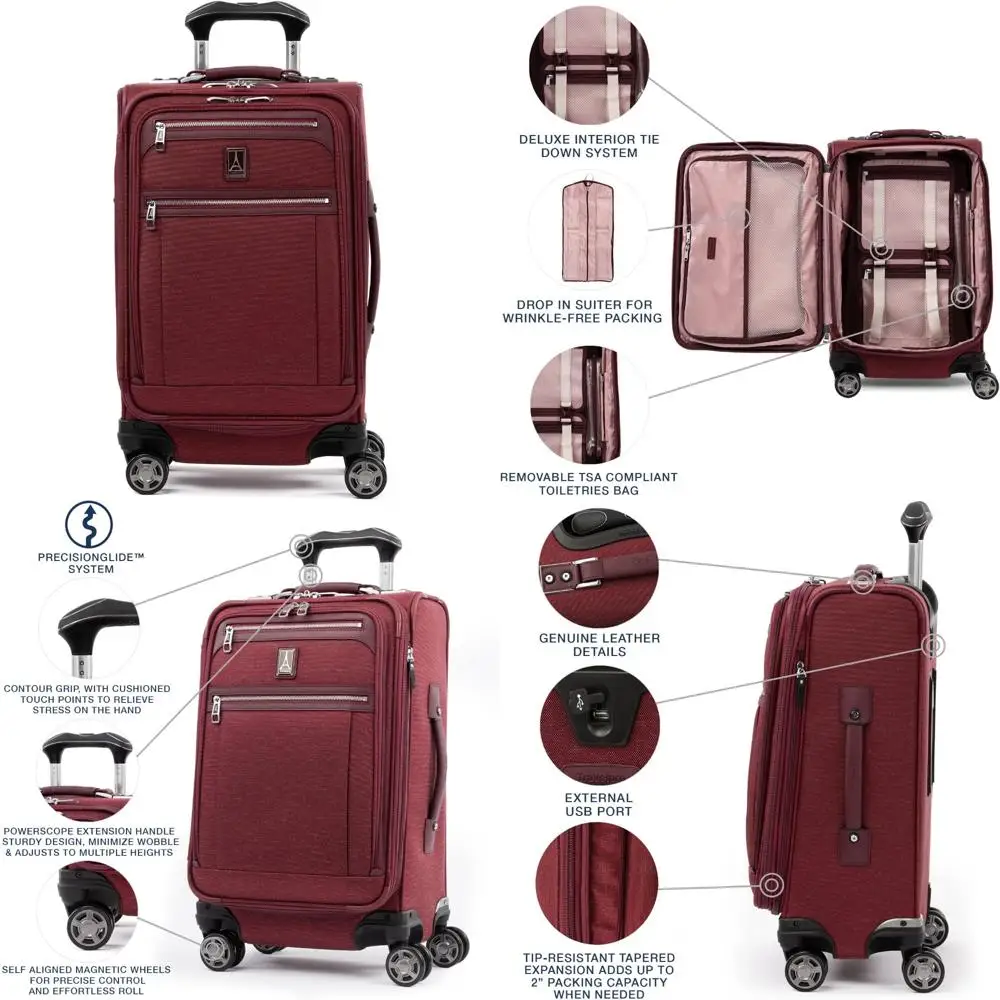 

Expandable 8-Wheel Spinner Carry-On Luggage with USB Port, Unisex Suitcase, Bordeaux Color, Travel-Ready