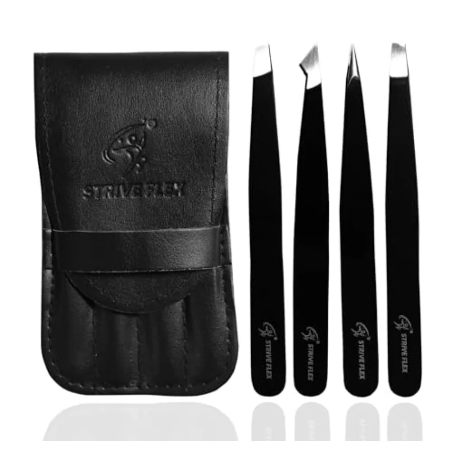 4Pcs tweezers for Women with Travel Case, Tweezers for Eyebrows - Great Precision Splinter Tweezers and Ingrown Hair Removal Pr