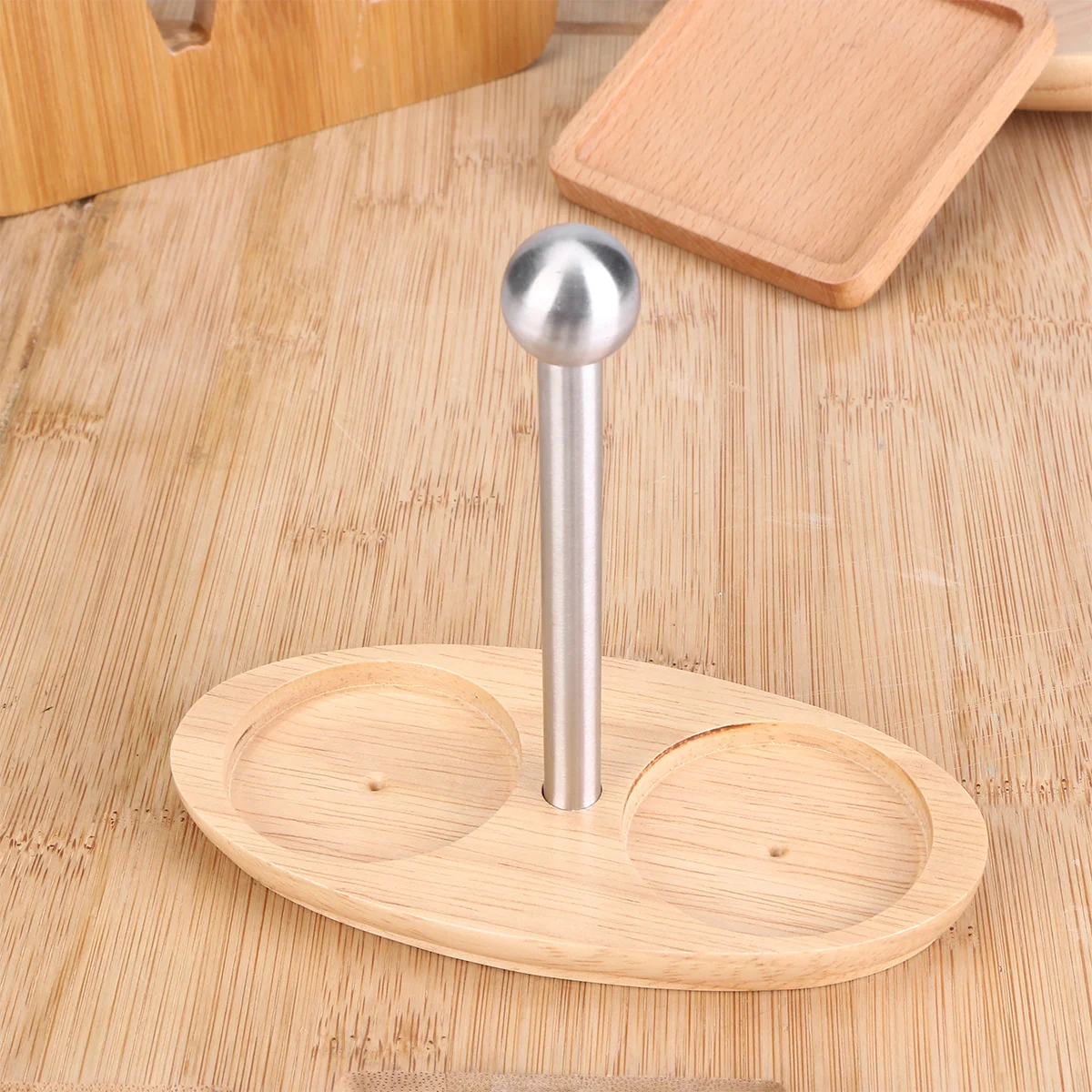 

Stainless Steel Seasoning Box Salt Pepper Container Wooden Base Kitchen Supplies Marked Non-Slip Design