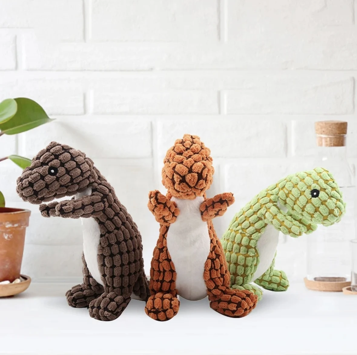 Juguetes de dinosaurio de peluche para mascotas, relleno de felpa interactivo para perros pequeños, suministros para mascotas