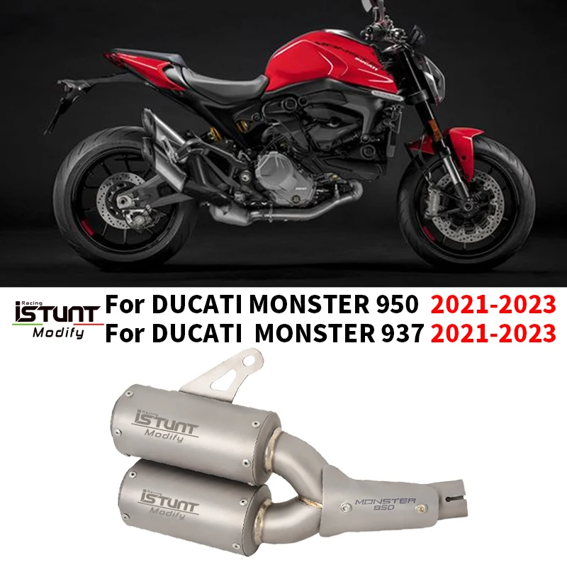 For DUCATI Monster 950 Monster 937 Titanium Alloy Slip On Link Pipe Double Hole Muffler Mesh Motorcycle Exhaust Escpae System