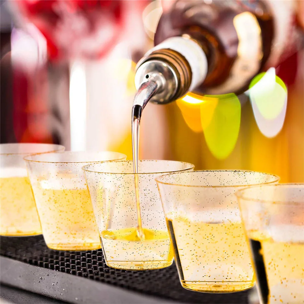 

25pcs Disposable Cocktail Glitter Elegant Party Wine Beer Dessert Cups Multi-Use Clear Sturdy Base Safe Material