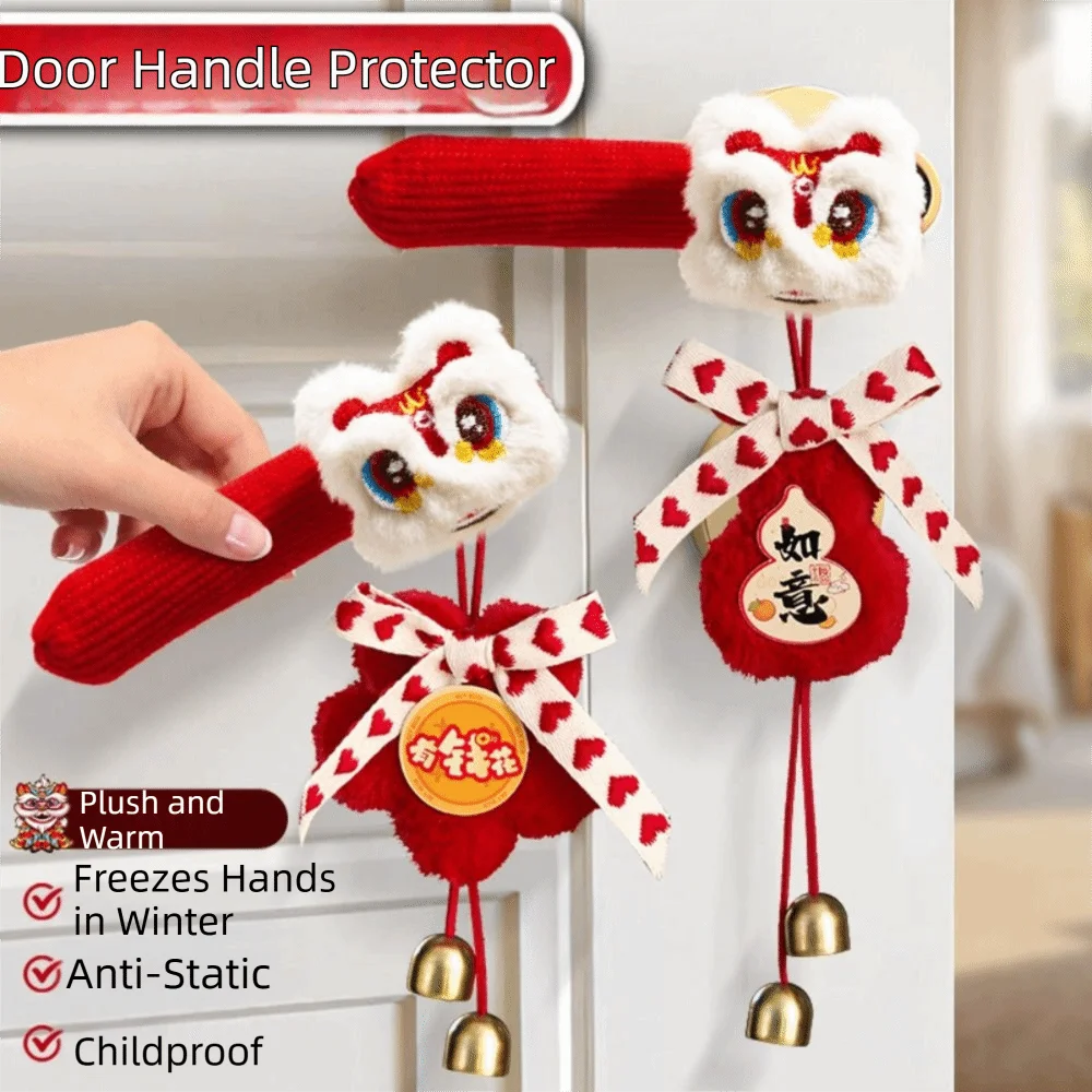 

Anti-static Door Handle Protective Cover Knitted Antifouling Lion Dance Door Knob Cover Reusable Dustproof New Year Decor