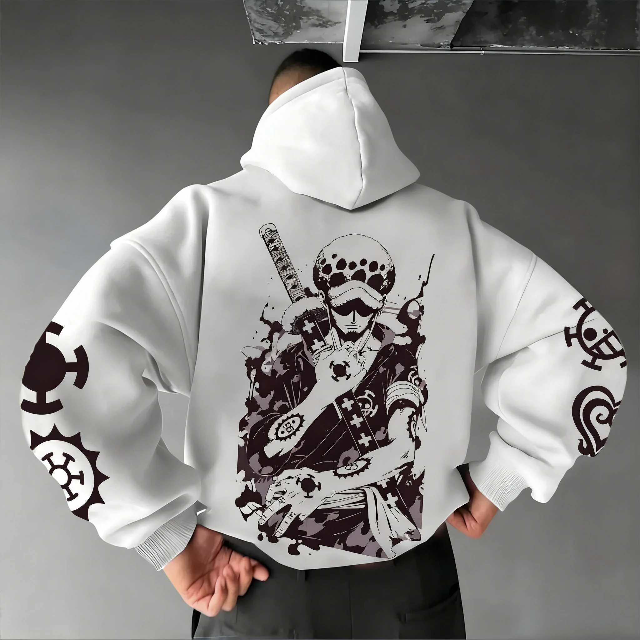 新しいワンピース ルフィ アニメ関連プリント ルーズ フーディー、冬に男女問わず着用できるファッショナブルな純綿スウェットシャツ