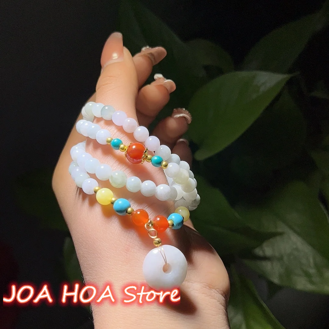 Jadeite Round Beads Bracelet DIY Handcrafted Natural Jade Handchain Pendant Necklace Sweater Chain Bangle Jewelry