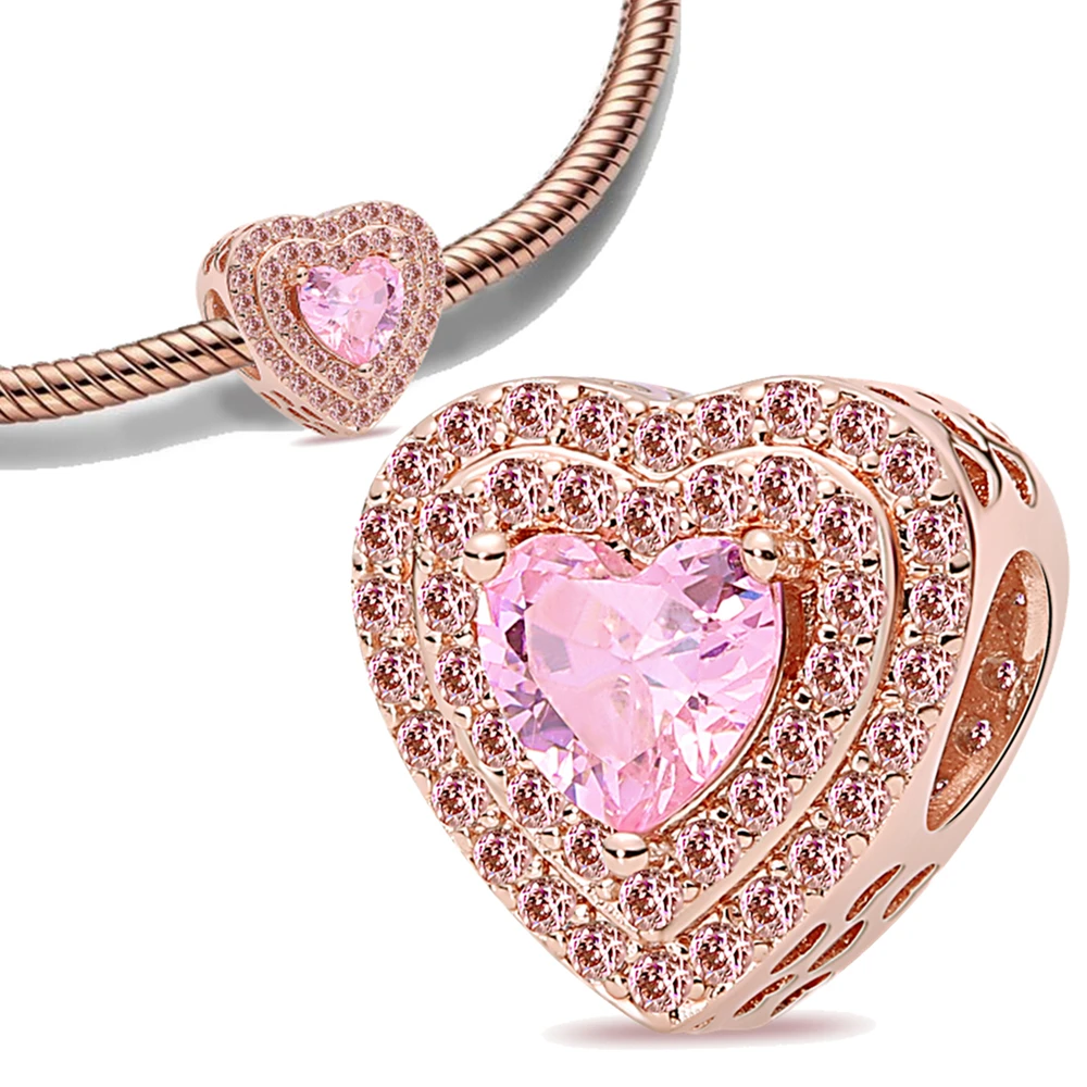 925 Sterling Silver Rose Gold Beads Fit Charms Silver 925 Original Bracelet for Jewelry Making image 2
