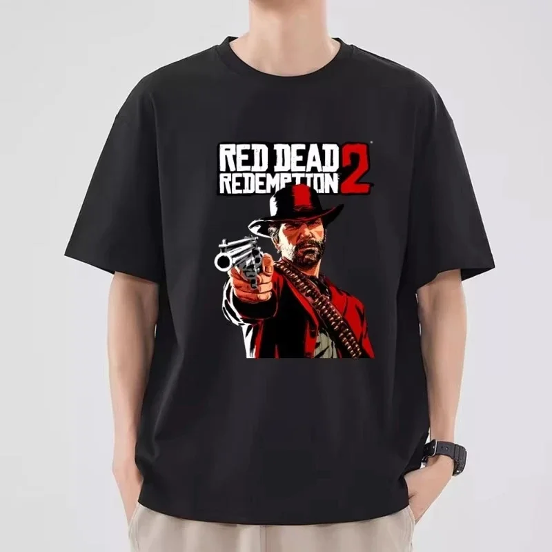 تي شيرت رجالي Red Dead Redemption 2 مطبوع صيفي للزوجين بأكمام قصيرة، 100% قطن، للجنسين نمط هاراجوكو كاجوال