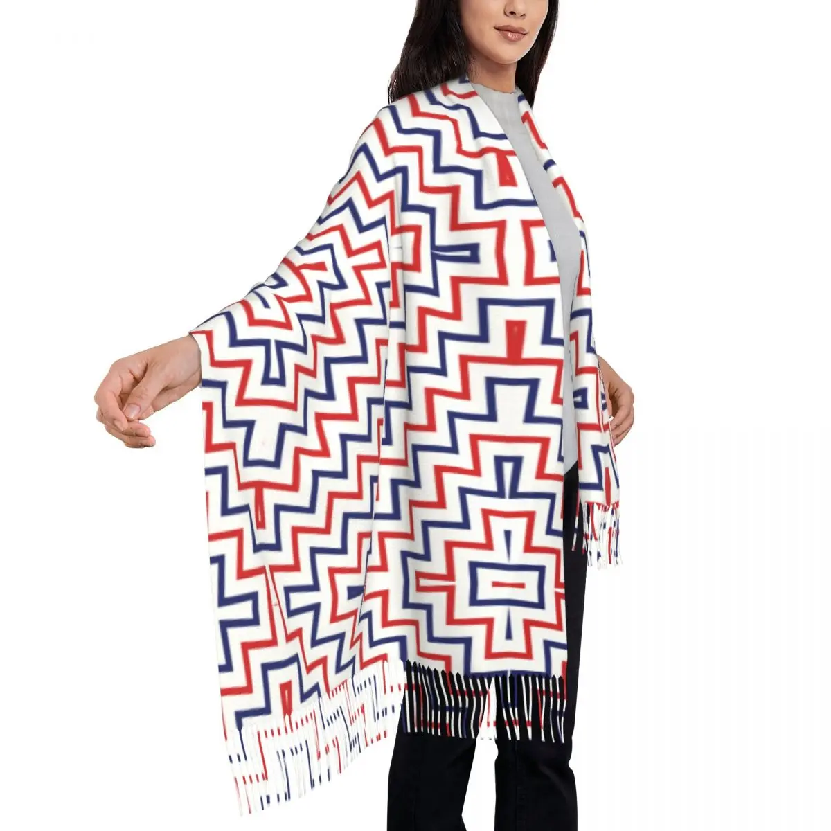Sciarpa con motivo a zig zag con stampa personalizzata Donna Uomo Sciarpe calde invernali Scialli moderni con onde geometriche