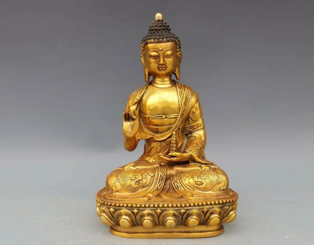 Kuil Buddha Tibet Perunggu Indah Patung Buddha Sakyamuni Tathagata 27Cm