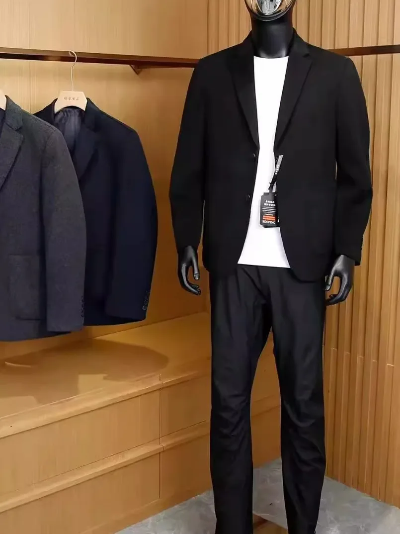 

Italian Sle Luxury 00% Wool Men's Autumn Winter Busin Casual Suit Windproof Warm Trendy Button Decoration Stand Fit