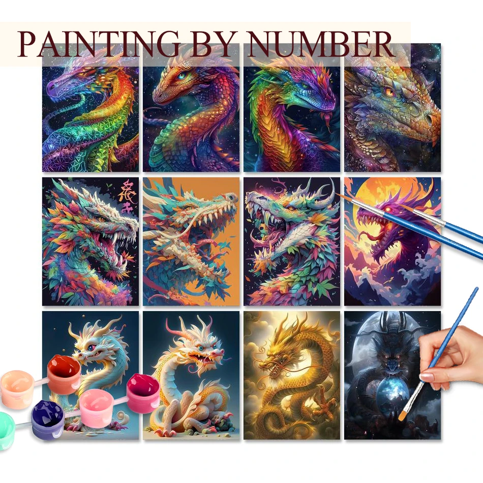 

GATYZTORY Oil Painting Picture By Number Children Colorful Dragon Handpainted Kits On Canvas Draw Painting For Home Decor Art