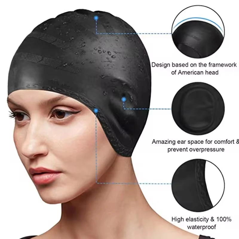 DIZETION Waterproof Swimming Cap High Elasticity Ears Protection Large Silicone Diving Cap for Enhanced Comfort and Durability