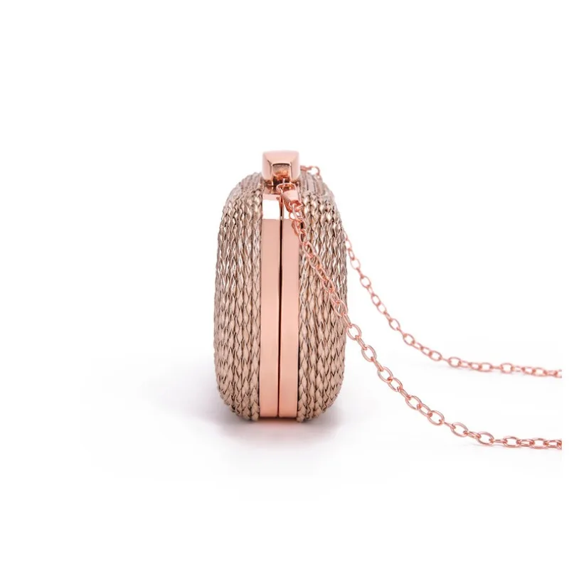 PU Woven Women\'s Handbag Single Shoulder Chain Woven Dinner Bag Crossbody Makeup Box Rose Gold Leather Purses Gold Clutch Bags