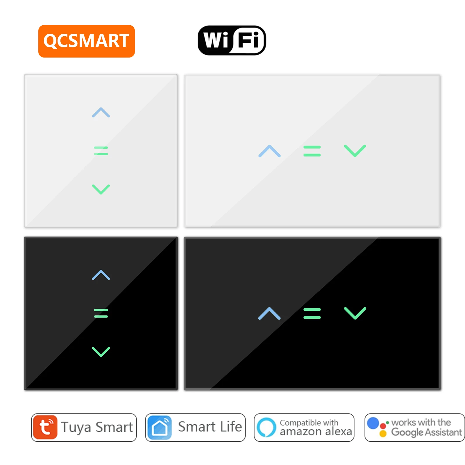 QCSMART Tende per tapparelle Interruttore per tende Retroilluminazione luminosa App Tuya Smart Life Controllo vocale remoto Assistente Google Alexa