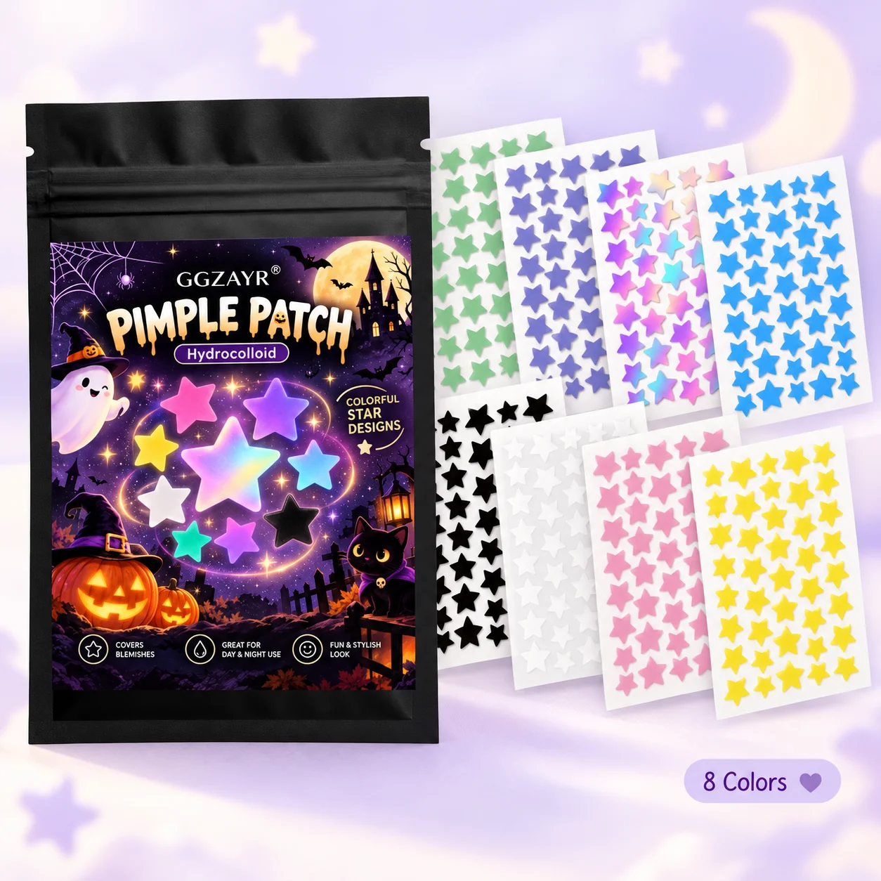 320pcs Halloween Star Pimple Patch Hydrocolloid Stickers Cute Colorful Face Patch Set Party Beauty Accessories Gift