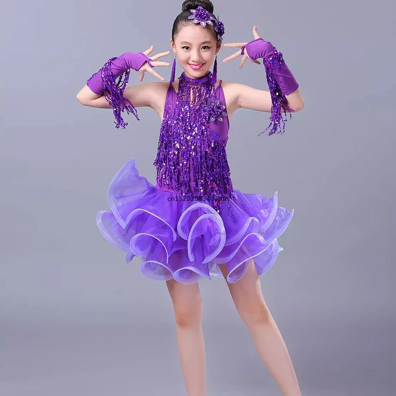 Children's long-sleeved Latin dance costume girls Latin dance skirt competition performance clothes exercise clothes tango dress