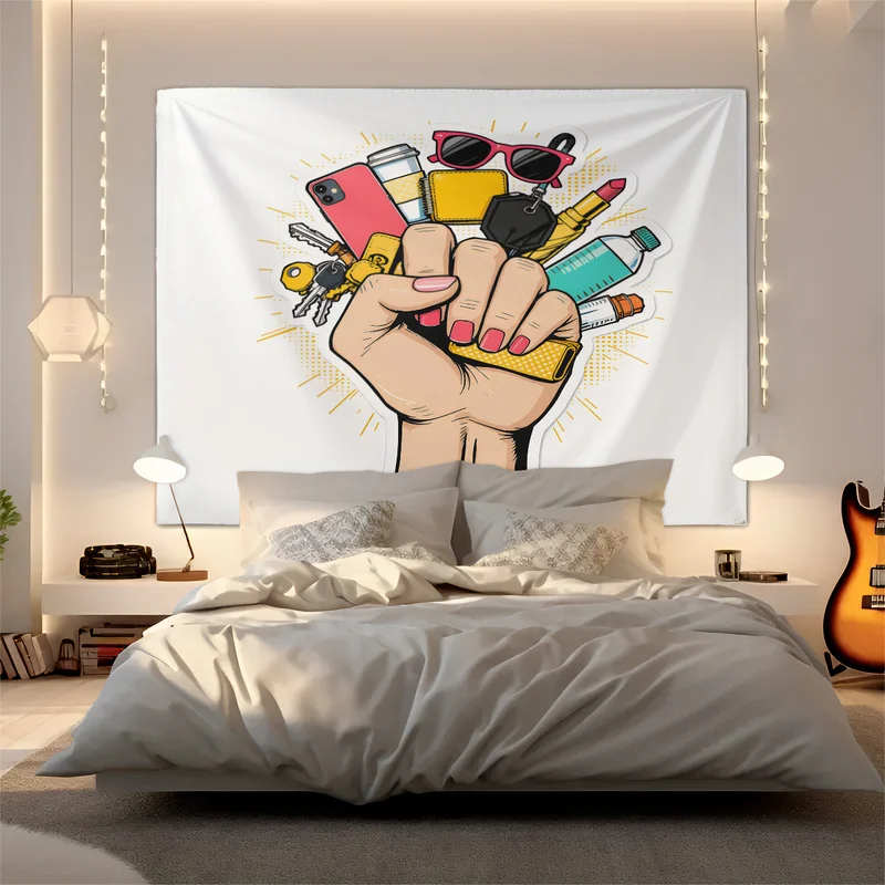 Retro Urban Carry Essentials Wall Tapestry Hand Holding Print Wall Hanging Fashion Bedroom Living Room Wall Decor Girl Grip Gift