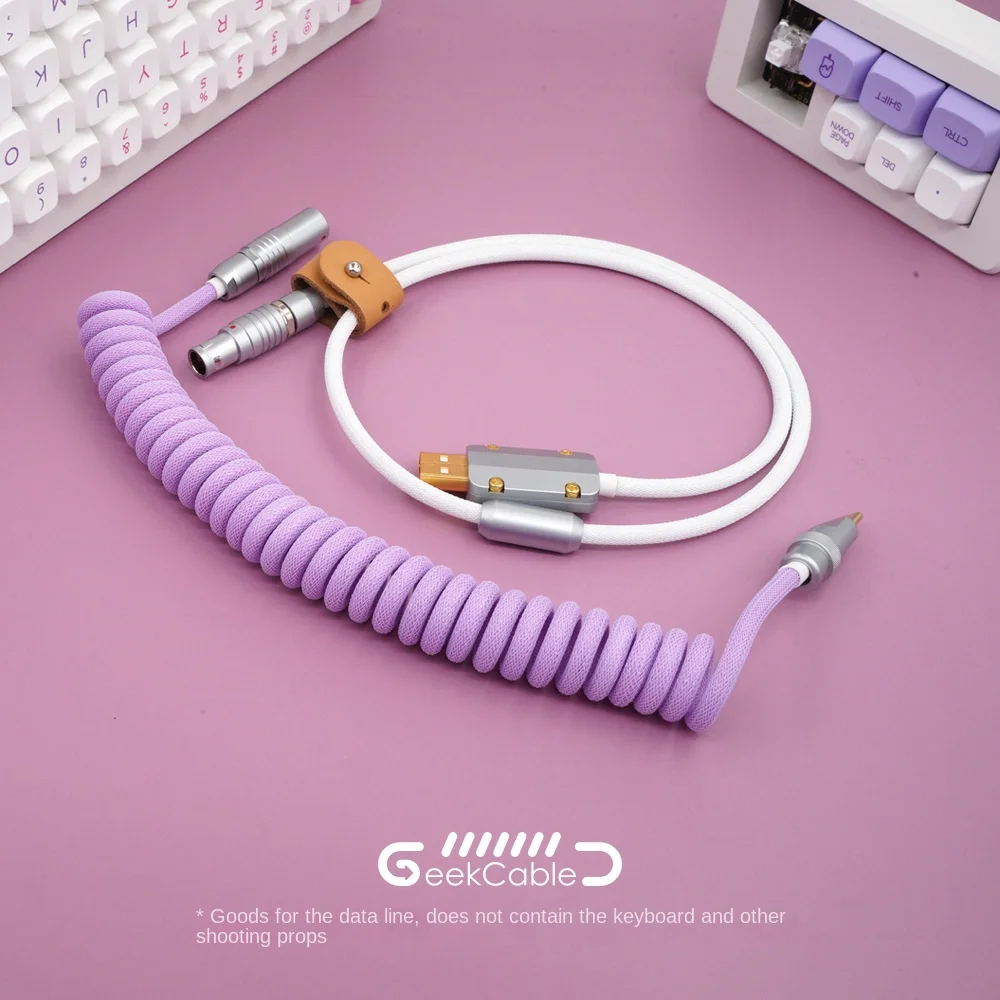 

GeekCable computer in stock, handmade, customized keyboard data, aviation spiral cable, rear aviation plug, lavender，usb cable