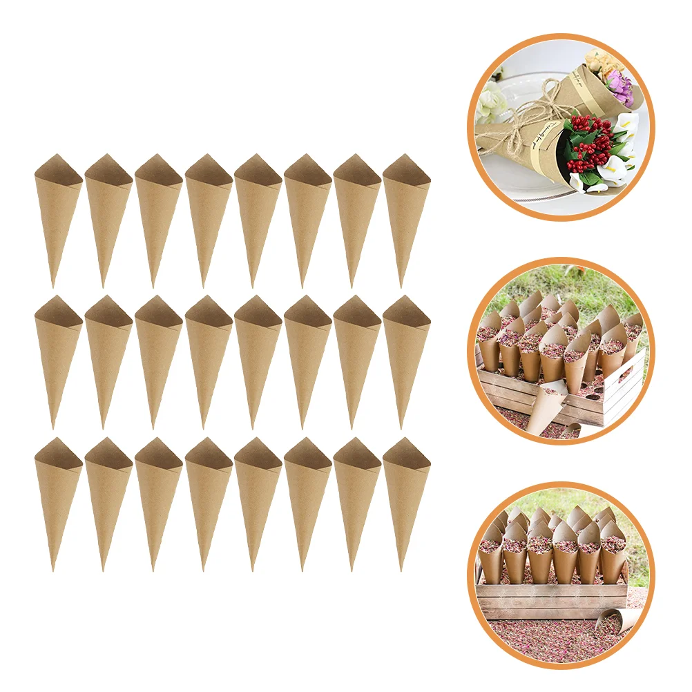 

120 Pcs Ties Flower Paper Cones Bouquet Candy Dried Rose Petals Wedding Light Brown Party Favors Kraft Women's