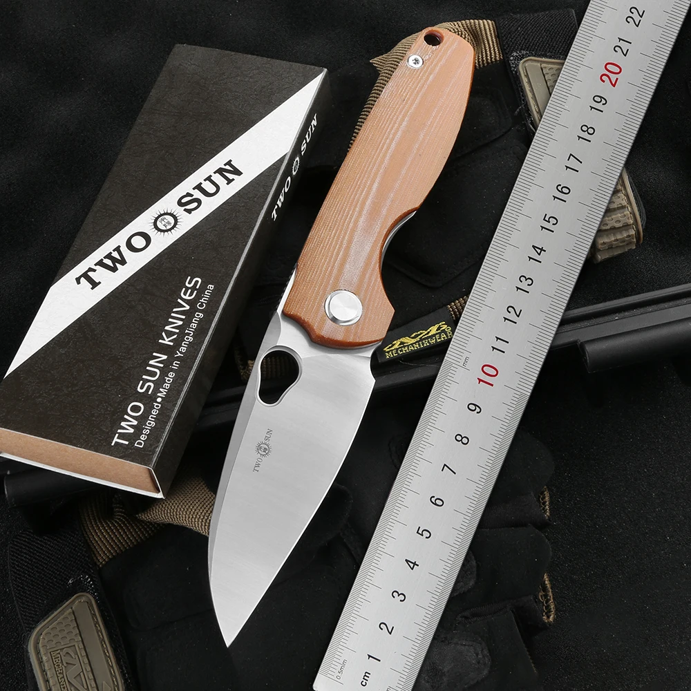 

TWO SUN TS129 Folding Knife D2 Blade Tactical Titanium Alloy+Linen Micarta Handle Camping Outdoor Survival EDC Tools