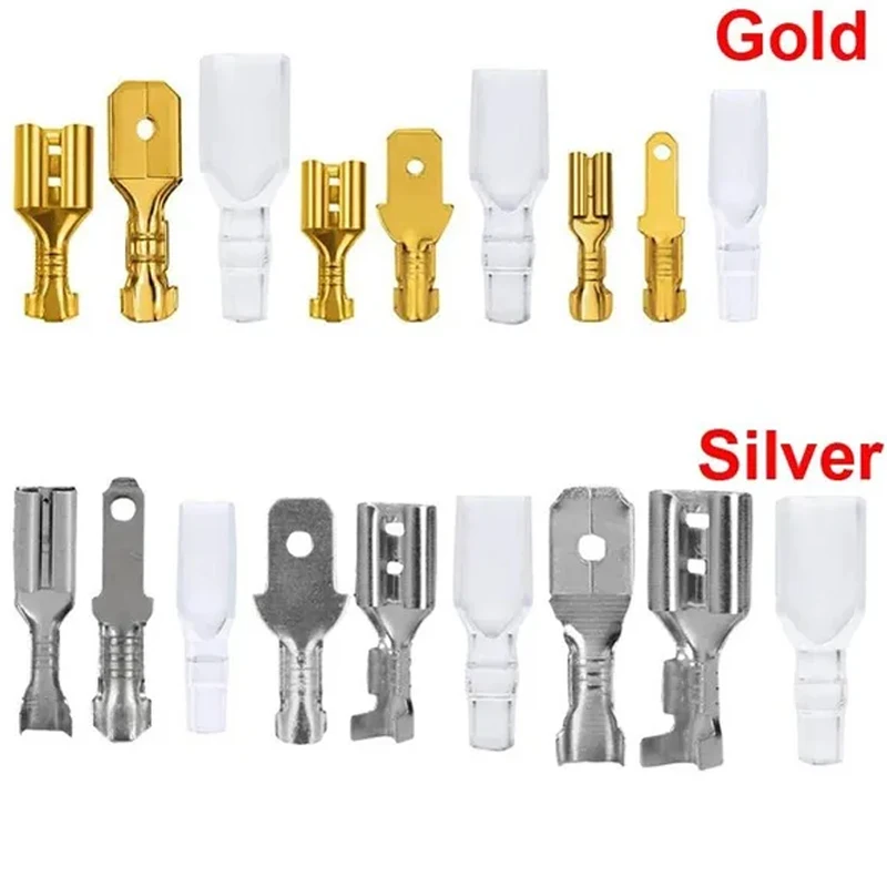 270PCS BOX  Electric Wire Connectors Set 2.8/4.8/6.3mm Female and male Crimp Terminal Connector Gold Brass/Silver Car Speaker