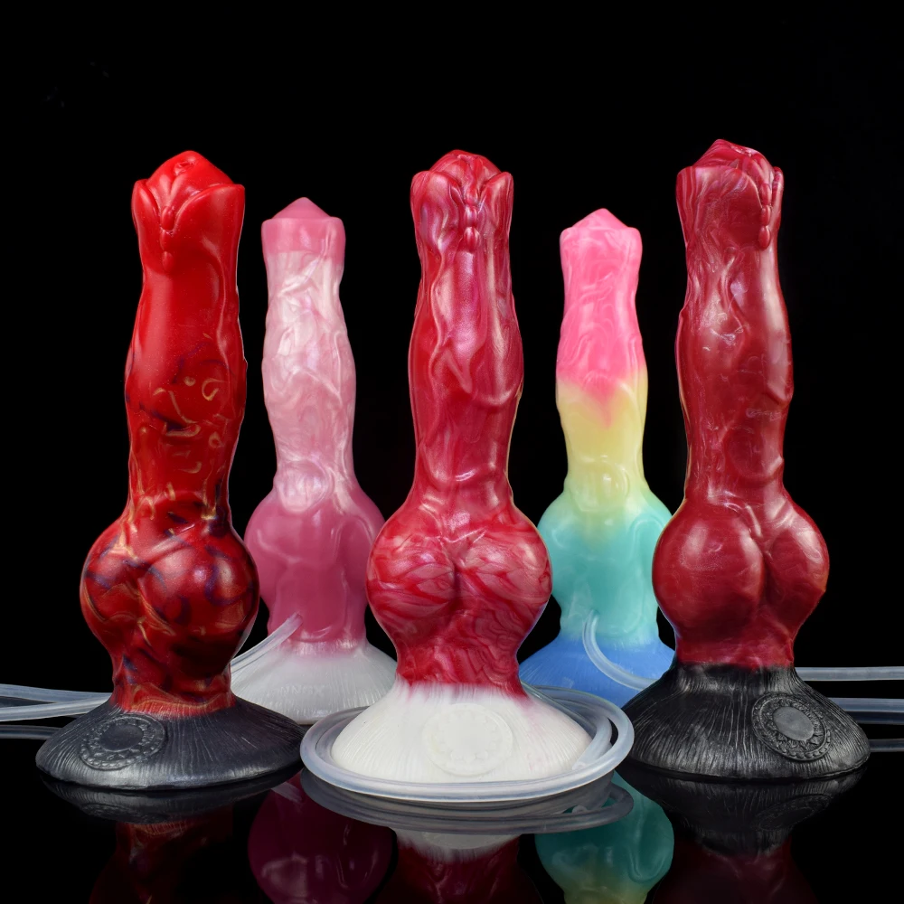 Silicone Squirting Dildo with Strong Sucker Fantasy Ejaculation Penis Big Knot Buttplug Prostate Massager Sex Toys for Men Women