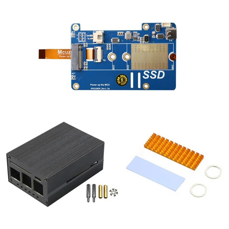 MPS2280P PCIE M.2 NVME SSD HAT+Case+SSD Heat Sink For Raspberry Pi 5 Support 2280 2230 2242 Gen 3 Expansion Board