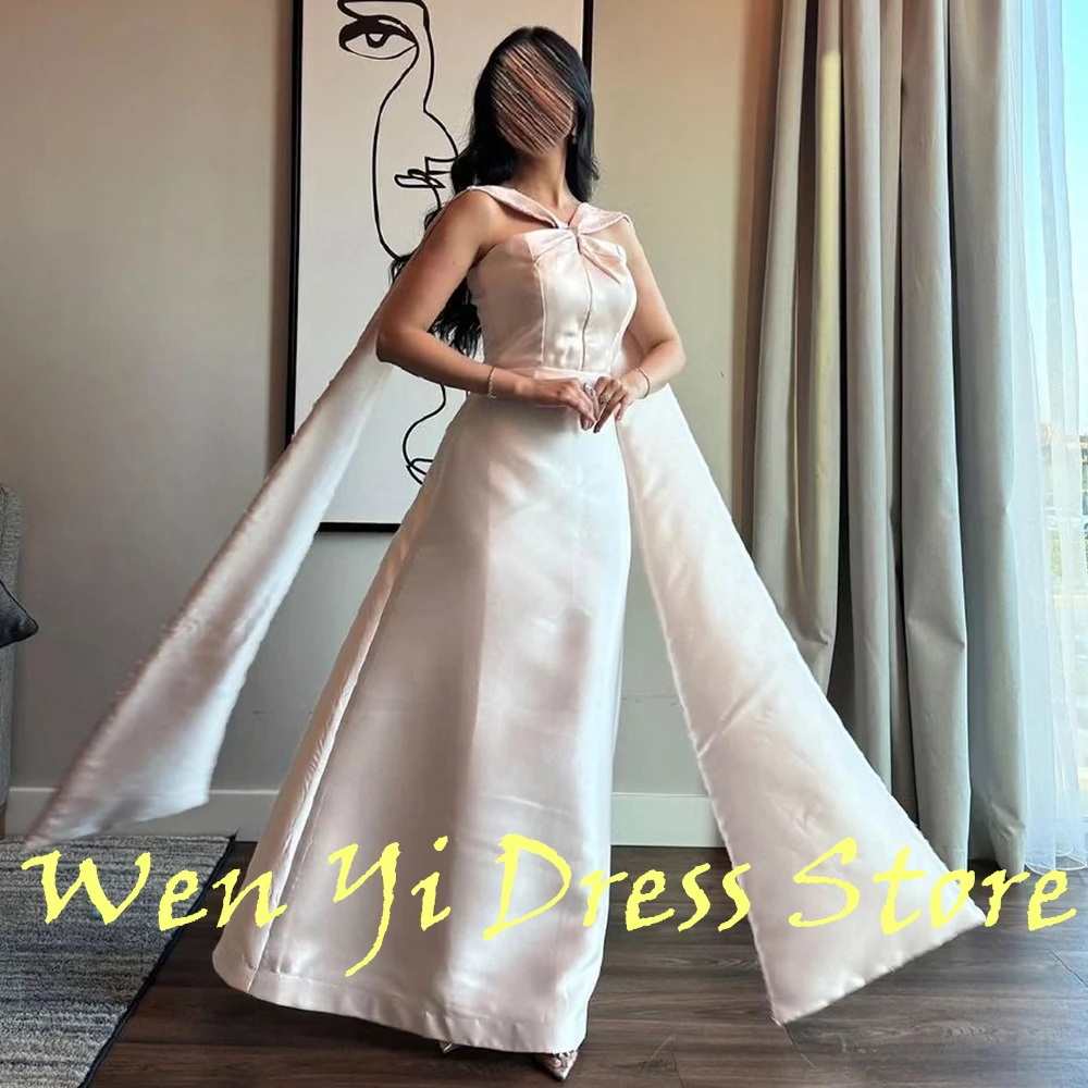 Elegant and Luxury A-Line Satin Evening Dresses 2024 Crystal Pleats Floor Length Sleeveless Custom Made Party Gowns Saudi Arabia