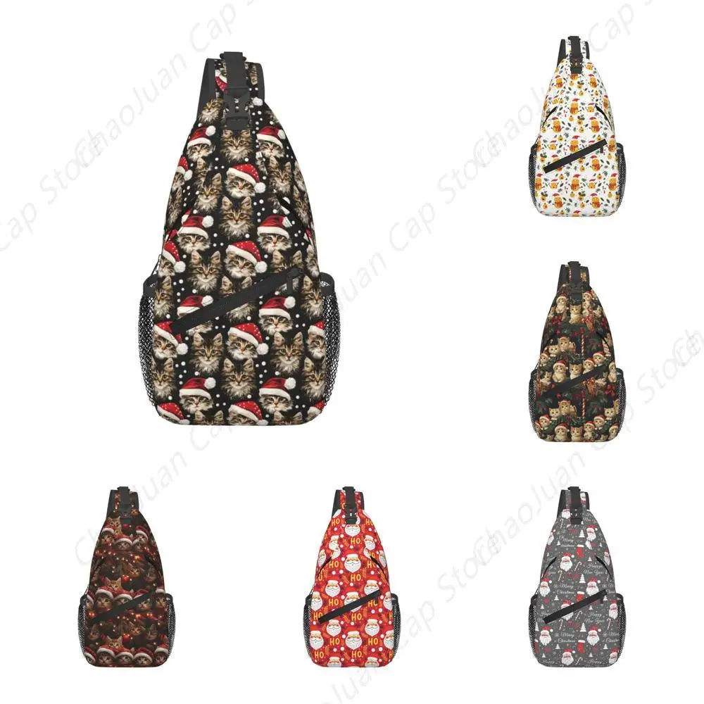 

Рюкзак на слинге унисекс, рождественские сумки через плечо для мужчин и женщин, сумка для кошек, шляпа Санта-Клауса