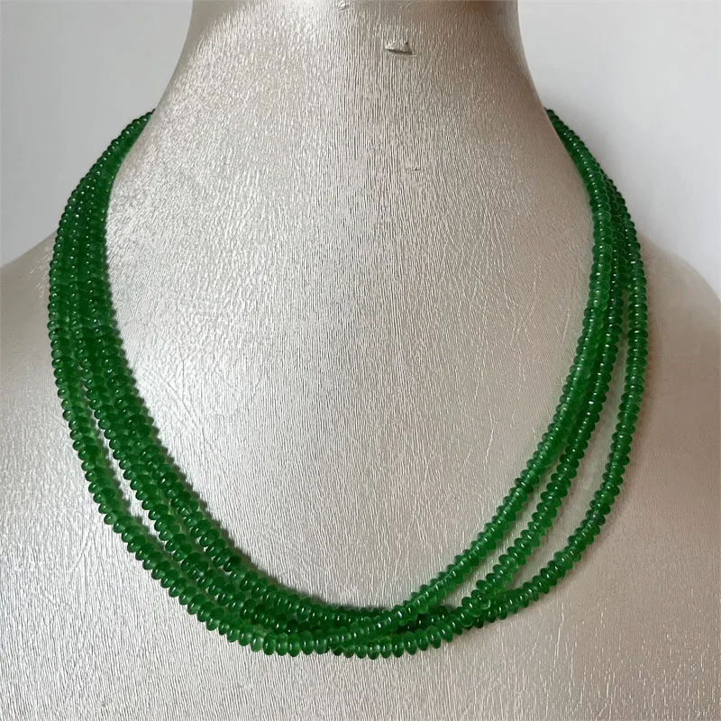 2*4MM Oval Emerald Green Color Jade Natural Stone Necklace Vintage Jewelry Noble Elegant Exquisite Beaded Chain Choker Collier