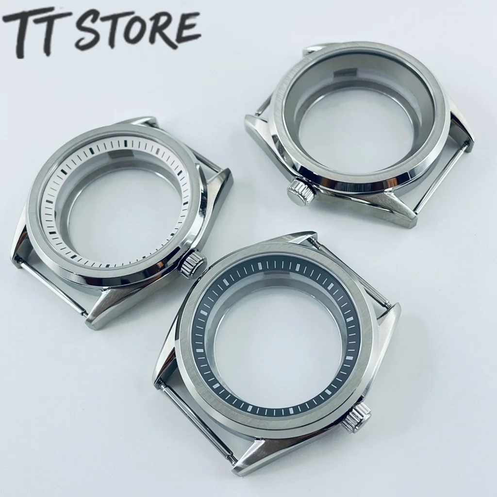 Silver 40mm Black Chapter Ring Watch Case Stainless Steel with Sapphire Crystal Compatible with NH34 NH35 NH36 NH38 NH70 NH72 Mo
