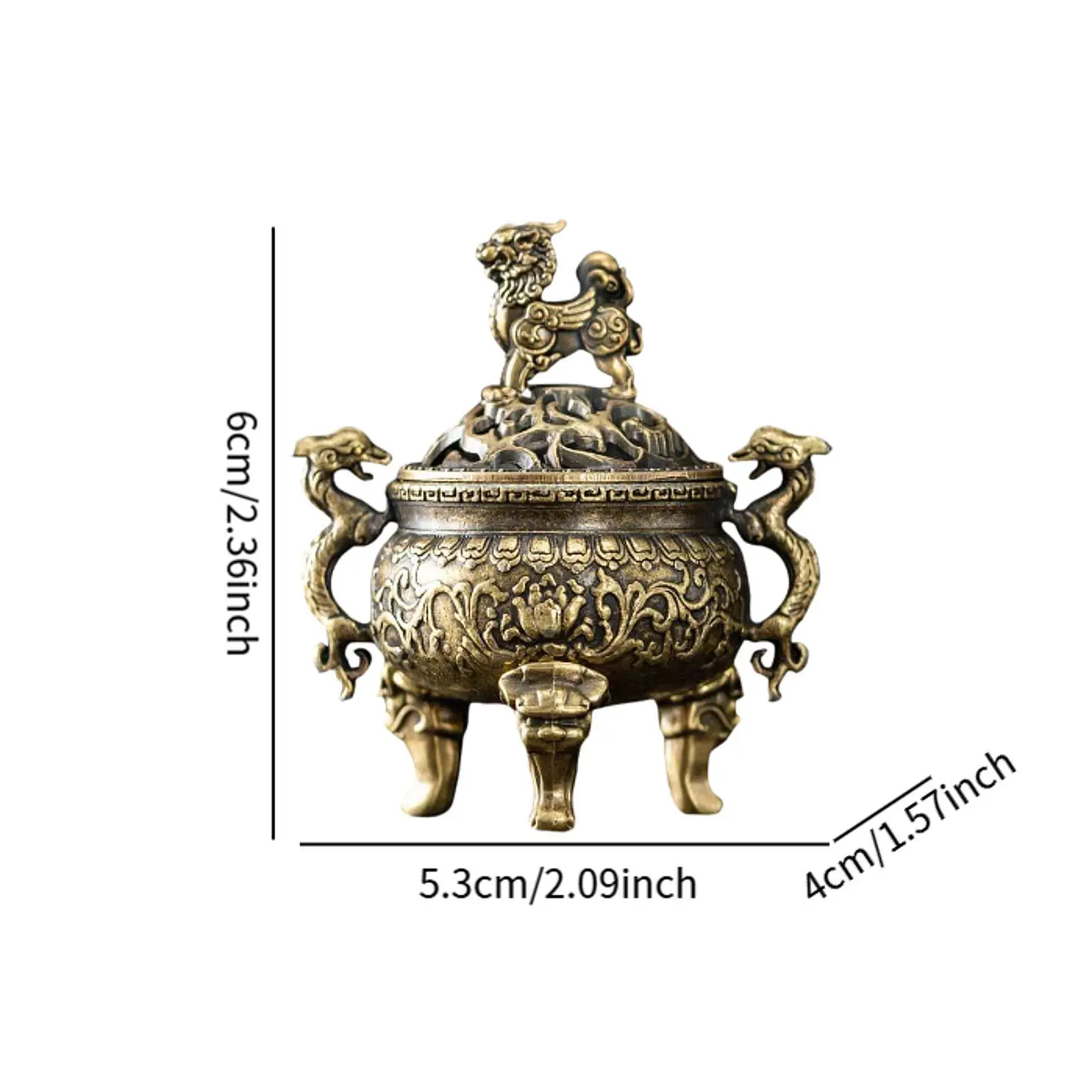 Mini Incense Burner Brass Tripod Censer Retro Chinese Incense Holder for Home Office Desk Decor