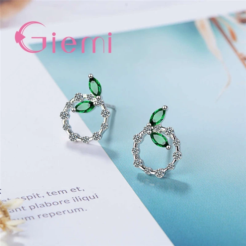 New Hot Fashion Women Green Leave Stud Earrings For Wedding Engagement Party Jewelry Cheap 925 Sterling Silver Trendy Earring