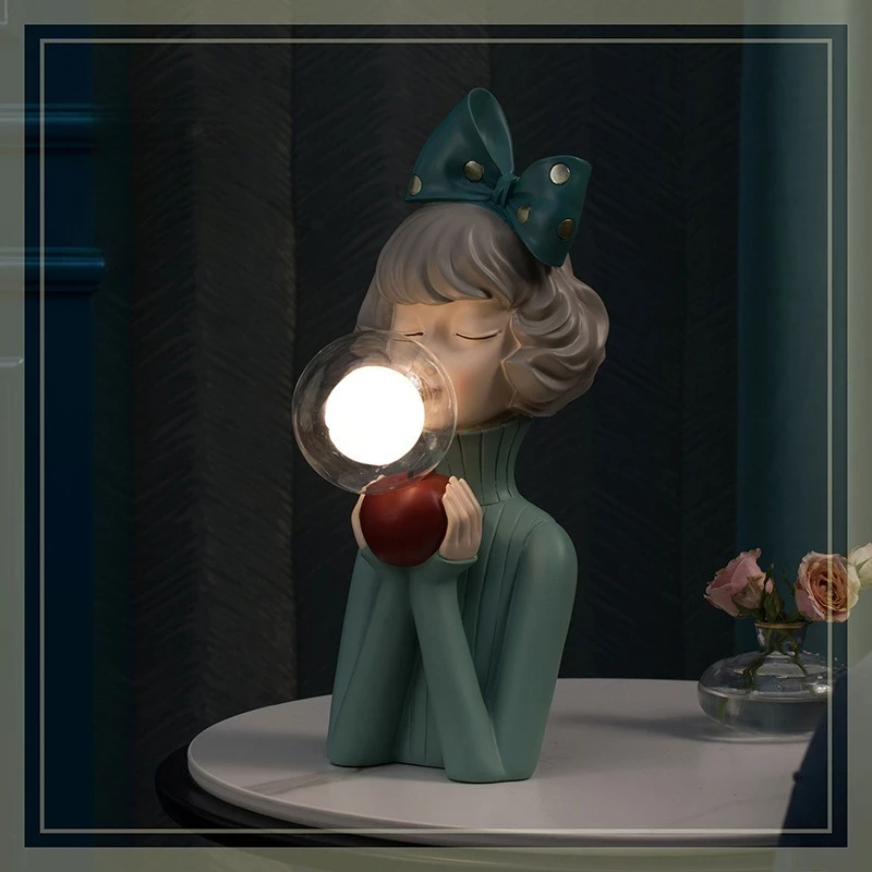 Cartoon Bubble Girl Nachtlicht Statue Skulptur Nordische Nachttischfiguren Heimdeko Atmosphärenlampe Kreatives Geschenk für Zimmer – Detail 3