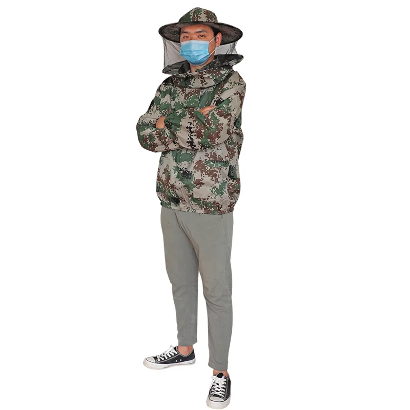 1 Pcs Beekeeper Camo Clothing Protective Smock Suit Jacket Practical Beekeeping Anti-Bee Hooded Veil Breathable Equip Suit