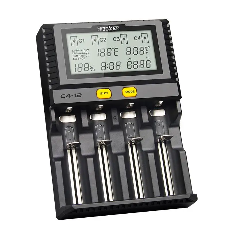 Miboxer C4-12 Smart Battery 18650 265650 Charger 4-Slot LCD Screen 3.0A/slot total 12A for Li-ion/IMR/INR/ICR/Ni PK VP4 PLUS