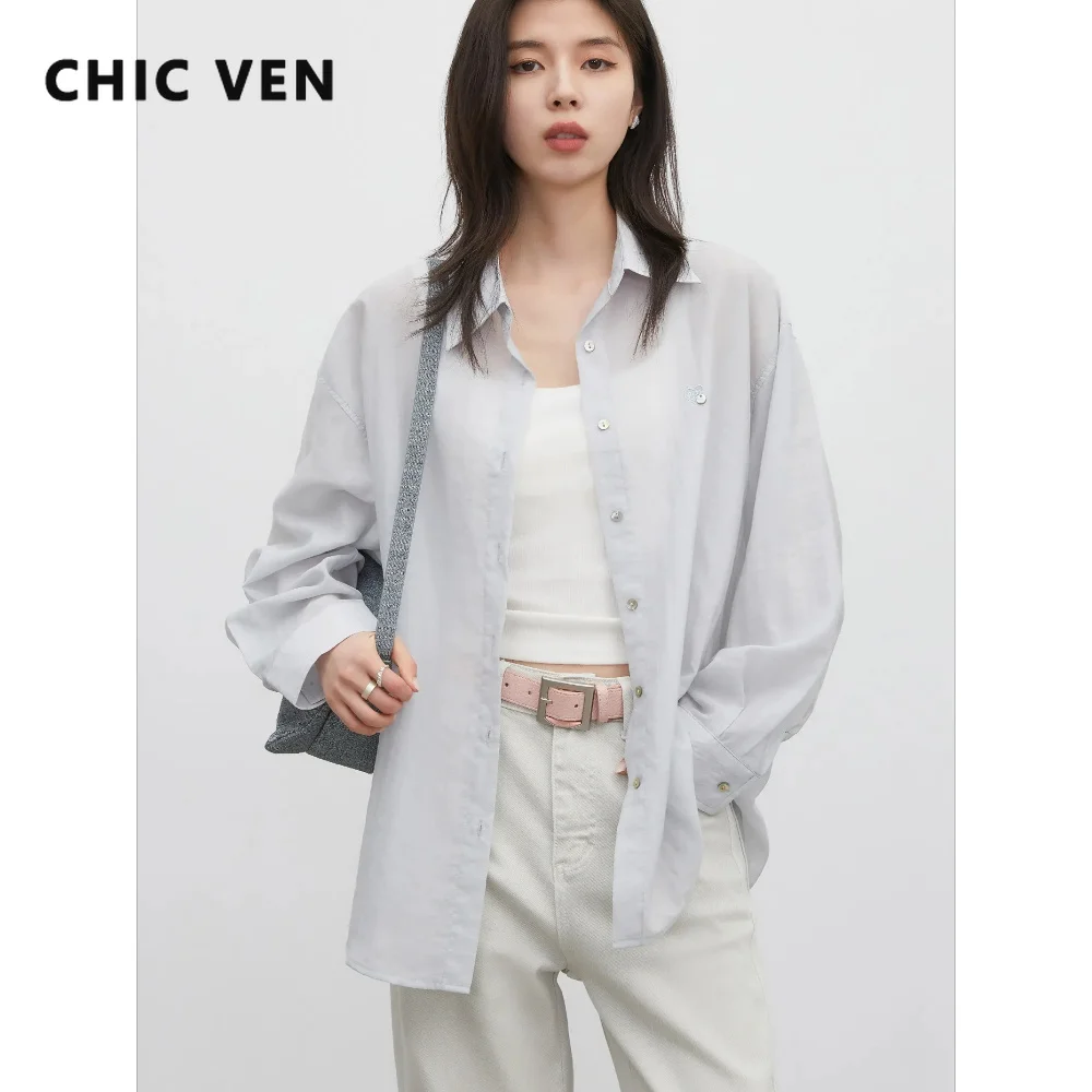

CHIC VEN Korean Women Shirt Solid Loose Casual Long Sleeved Single-breasted Ladies Sun Protection Blouses Spring Summer 2026