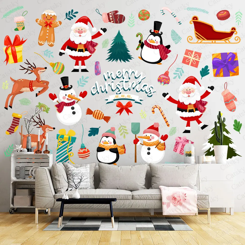 Merry Christmas Family Wallpaper, Festival Living Room Decorative Wallpaper, Watercolor Peel and Stick Sticker, Christmas Gift