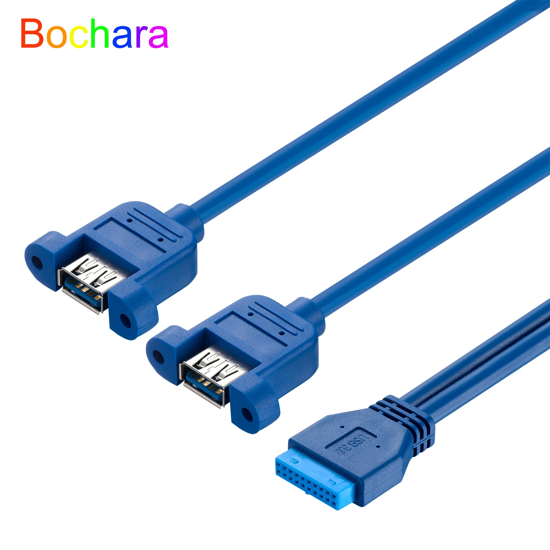 Bochara MotherBoard 20Pin to Dual USB 3.0 Female Y Splitter Cable with Screw Panel Mount Foil+Braided Shielded 30cm 50cm