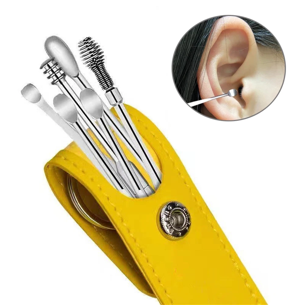 6pcs/Set Stainless Steel Ear Ear Cleaner Set Earpick Ear Cleaner Spoon Ear Care Cleaning Tool Earwax Removal Kit With Bag 360°