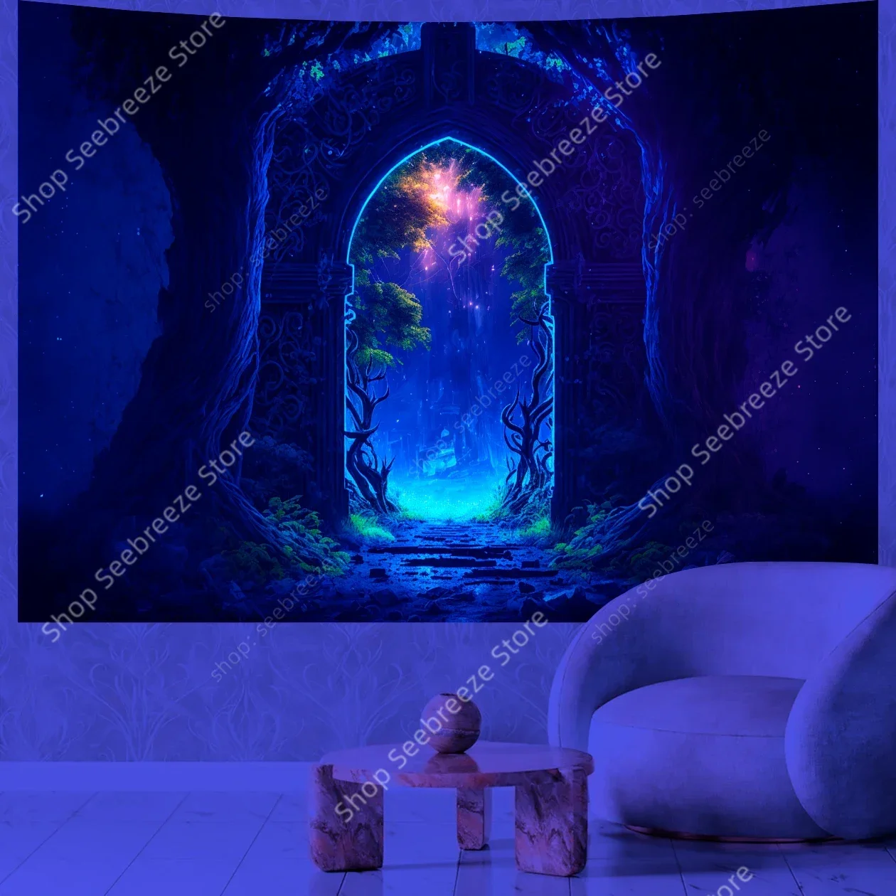 The Gate of Life UV Reactive Tapestry Wall Hanging Room Decoration Accessories Psychedelic Home Wall Decor Witchcraft Tapestry
