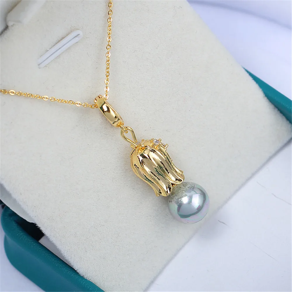 Domestic 14k Gold Plated Flower Bell Orchid Plant Dual-purpose Pearl Necklace Pendant DIY Accessories for Women