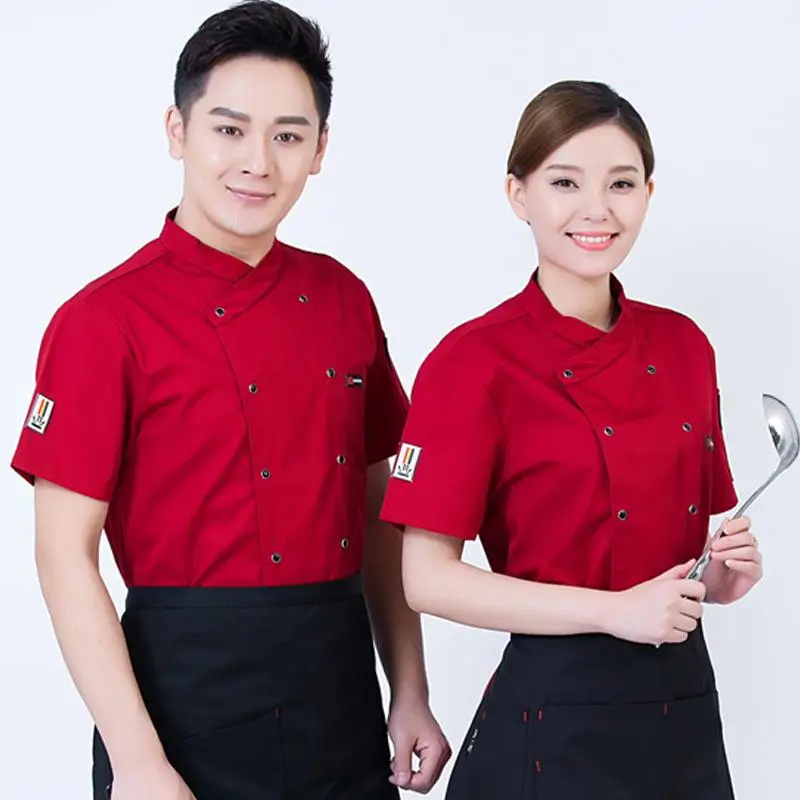 Customized Chef Uniform Short Sleeve Personalized Print LOGO Breathable Chef Work Clothes Hotel Kitchen Cooking Baking Clothes