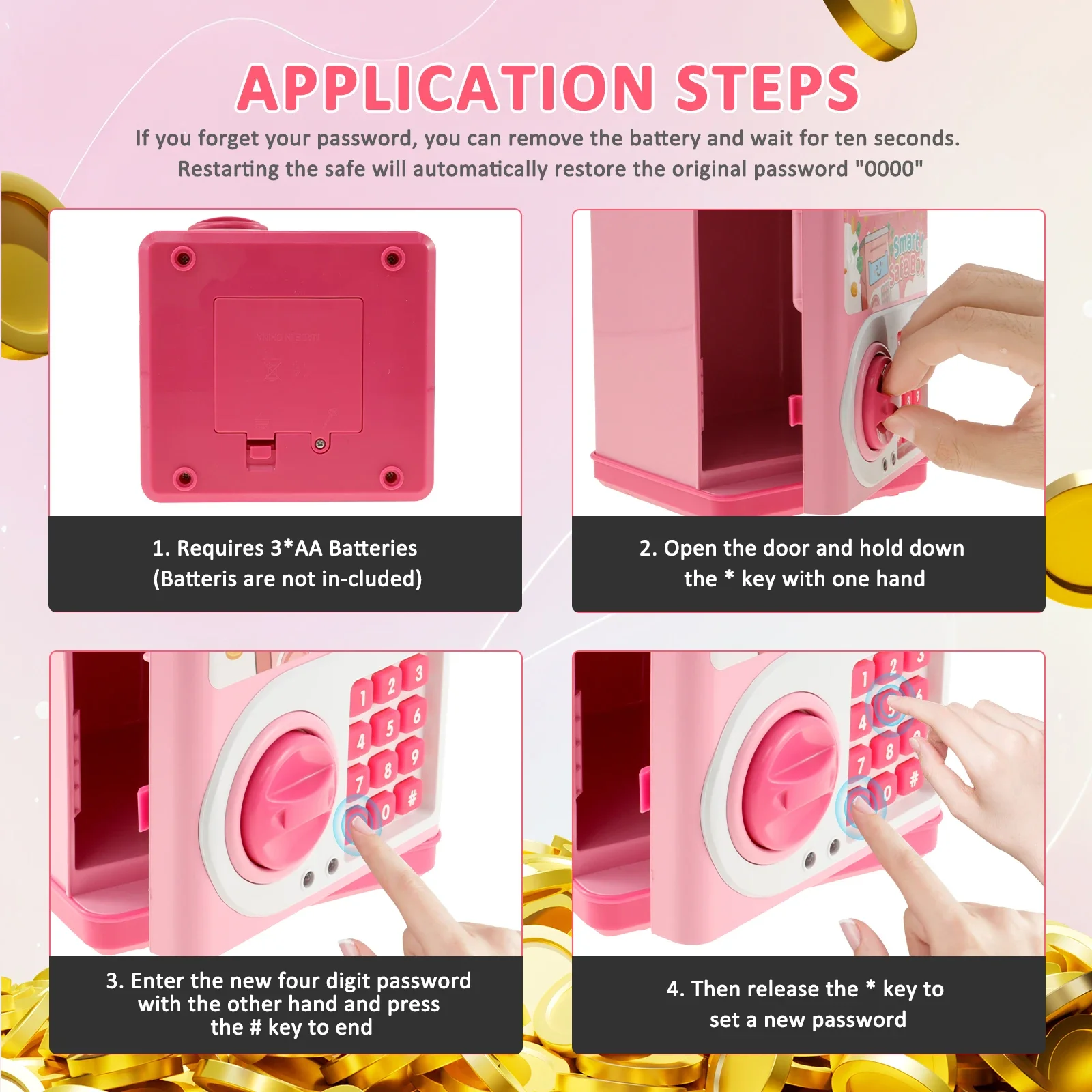 

Piggy Bank Automatic Mini Safe Coins Cash Saving Money Box Password Counter Code Key Lock Coin Bank Atm Pretend Play Child Gift