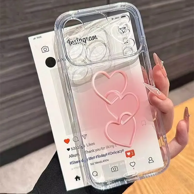 Funda Protectora Transparente para iPhone 17 16 15 Pro Max 14 13 12 11 XS 7 8 Plus 16E Air, con Diseño de Corazón Rosa Pintado a Mano