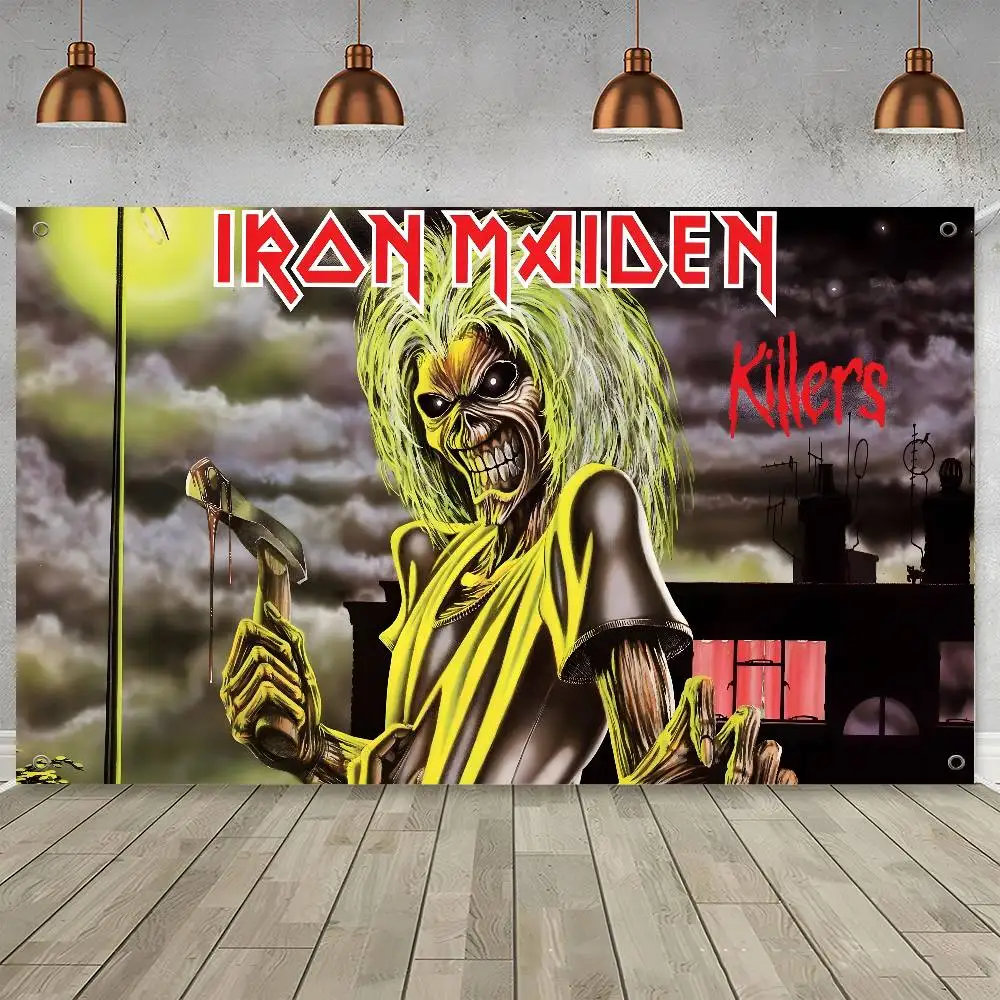 British Heavy Metal Banner Polyester Grommeted Skull Rock Decor Outdoor Garage Gift Enhance spatial aesthetics without flagpole