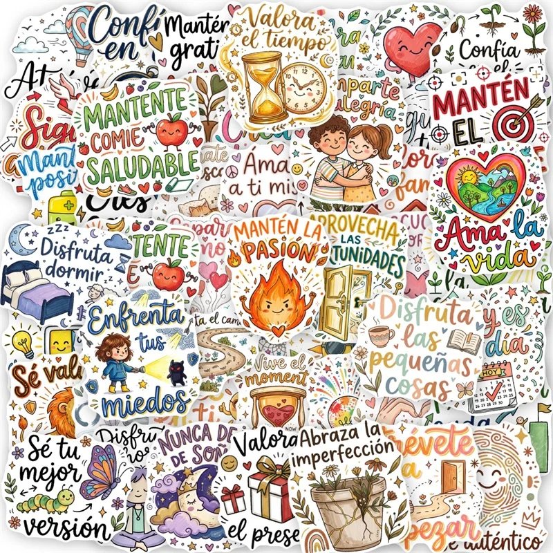 10/30/50PCS Cartoon Spanish Encourage Sticker Aesthetic Colored DIY Hand Accounting Decoration Scrapbooking Stationery Supplies