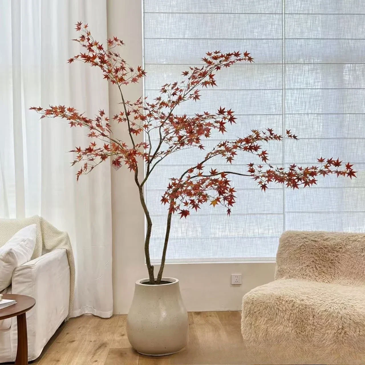 Louxia's large-scale floor-to-ceiling simulated green plants, red maple interior landscaping, living room decoration ornaments,