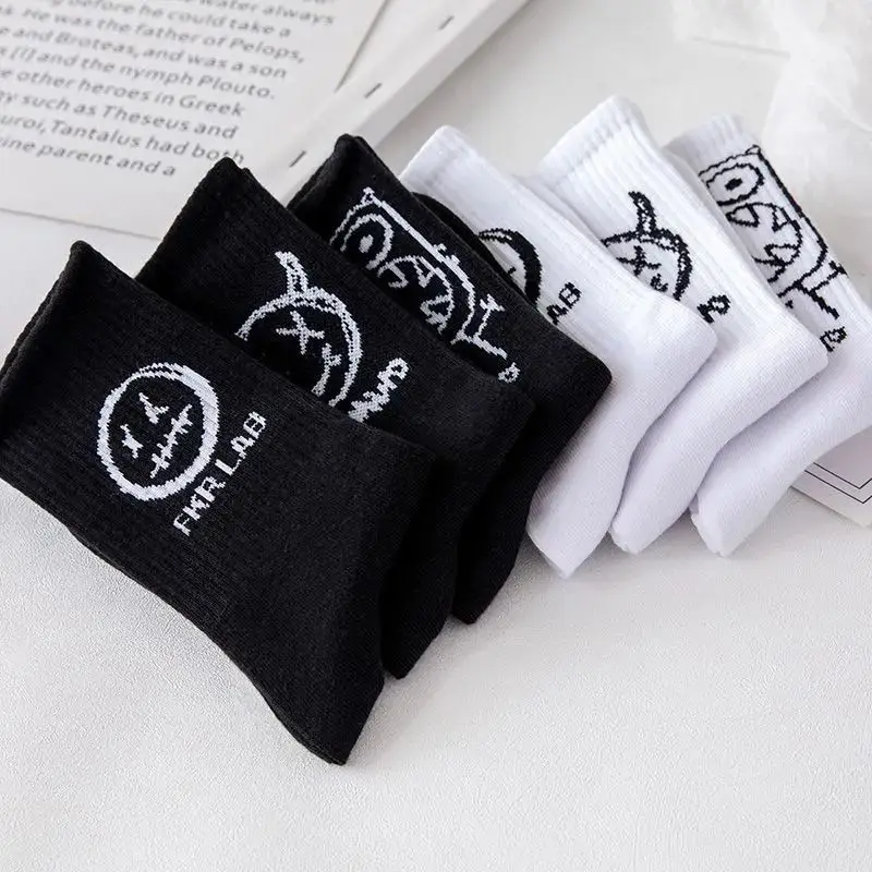 Men Women Socks Cotton Simplicity Anime Devil Grimace Harajuku Black White Graffiti Fashion Long Funny Hip Hop Sox Unisex medias